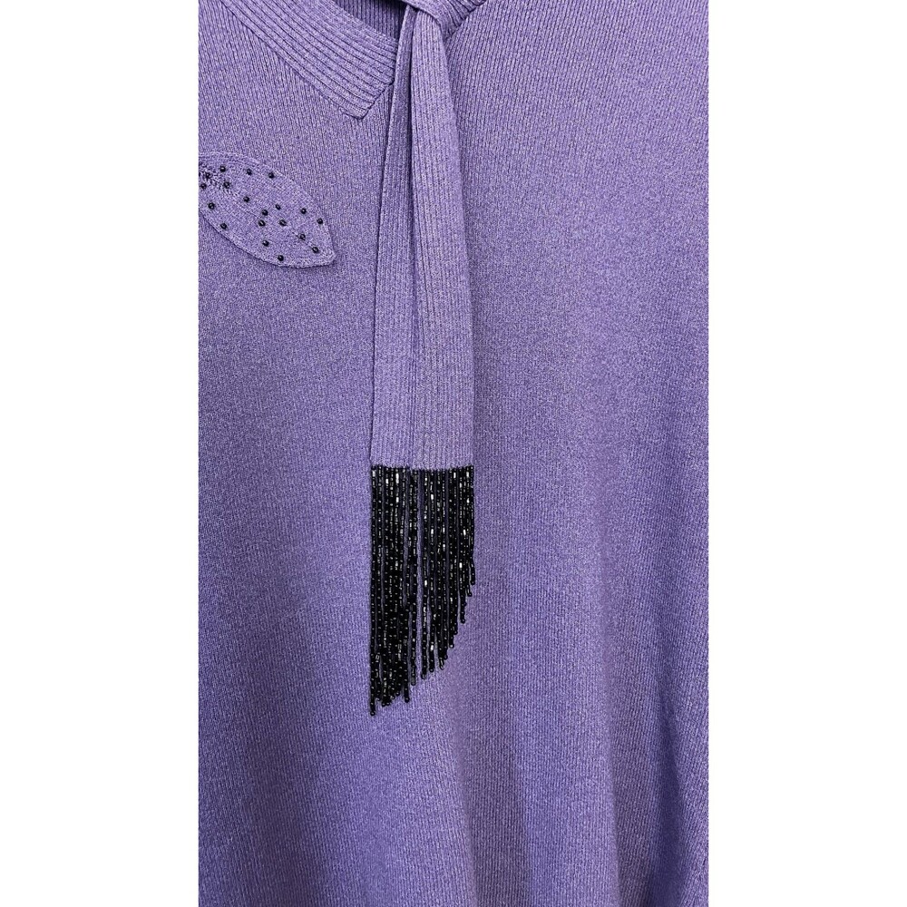 Carducci Womens Purple Flower Beaded Sweater Size M - Picture 5 of 8